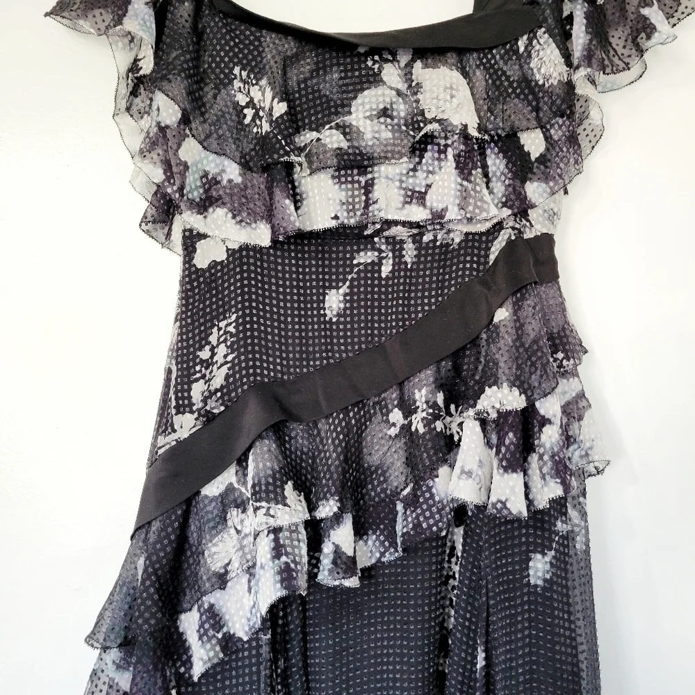 NEW Chelsea & Walker Cara Black & White Silk Jacquard Midi Dress Size 2 - Picture 11 of 16